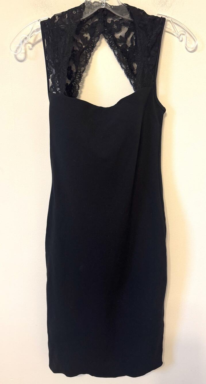 Moda International Y2K Lace Body Con Midi Dress Padded Bra Black Size Small